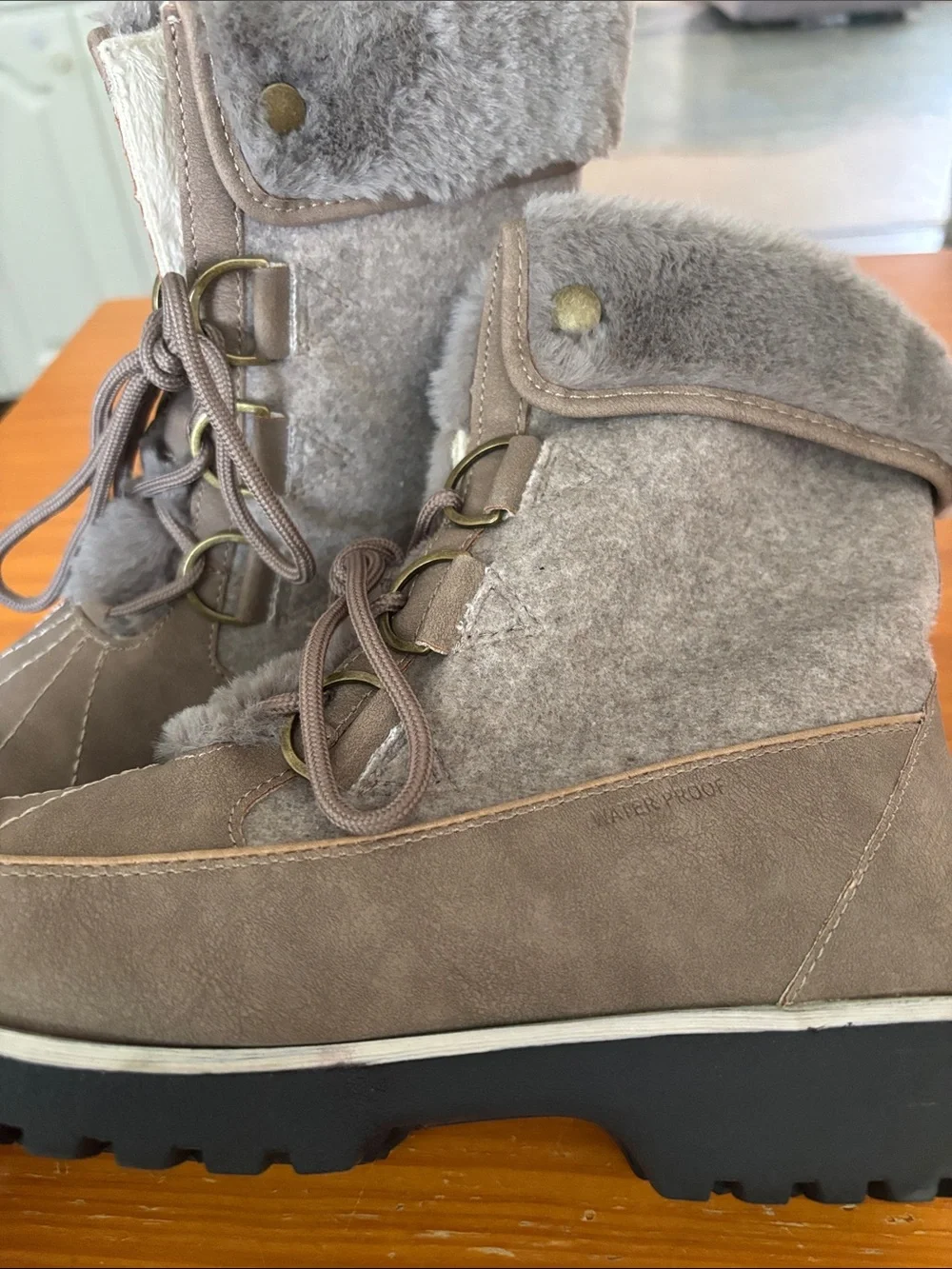 JBU Gray Faux-Fur Lace-Up Winter Boots with Pom Detail